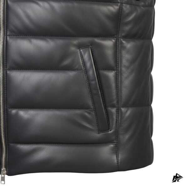 Men’s Genuine Leather Puffer Vest with Zip Hand Pockets, closure