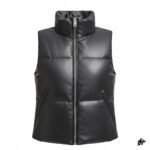 Black Quilted Leather Puffer Vest for Women