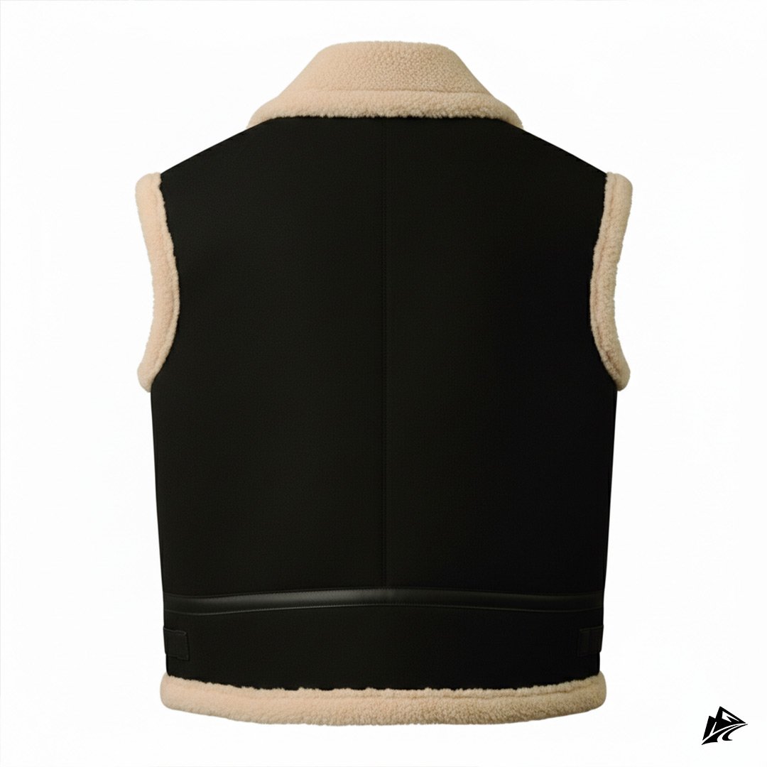 black suede Shearling Collar leather vest black suede Shearling Collar leather vest