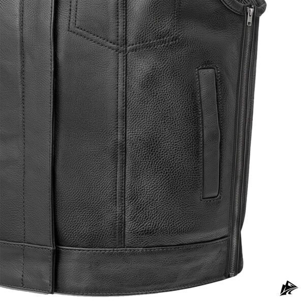 Black Quilted Yoke Side Zip Motorcycle Vest, pockets