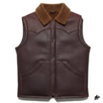Western-Inspired Brown Leather Vest with Cozy Shearling