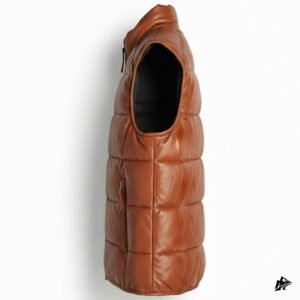brown leather vest puffer quilted