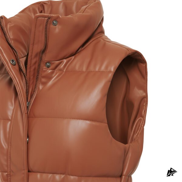 Longline Leather Puffer Vest with Adjustable Waist Belt