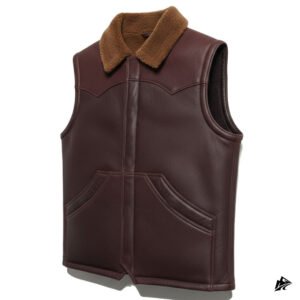 brown shearling leather vest