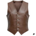 Women's Brown Western Leather Vest with Button Closure