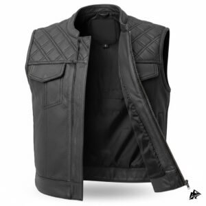 diamond quilt black leather vest