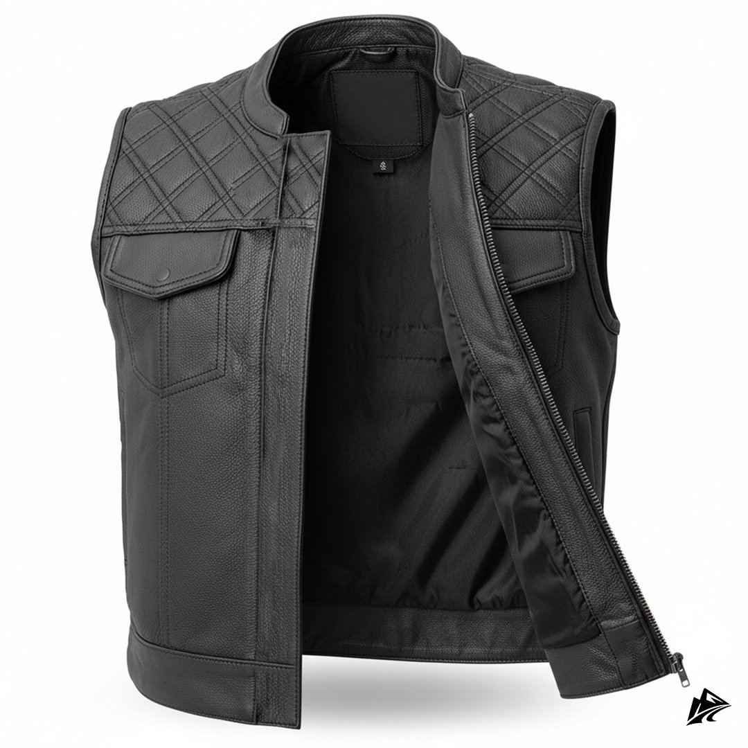 diamond quilt black leather vest diamond quilt black leather vest
