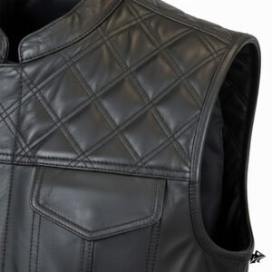 diamond shape black leather vest men