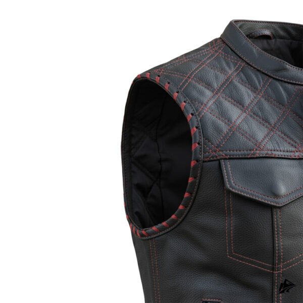 Bespoke Black Leather Vest with Red Detailing, the leather