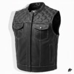 White‑Stitched Diamond Pattern on Black Leather Vest
