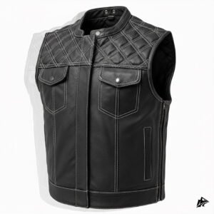 diamond style white stitched leather vest