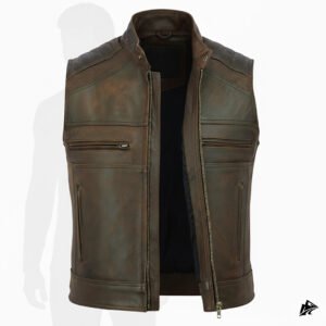 distressed brown leather vest for man