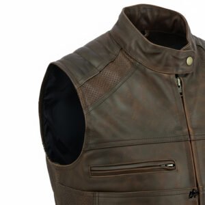 distressed leather vest brown