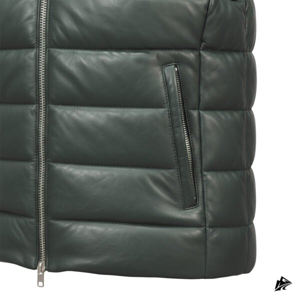 Men’s Olive Green Quilted Leather Puffer Vest, closure