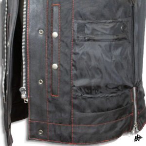 inner view of black leather vest