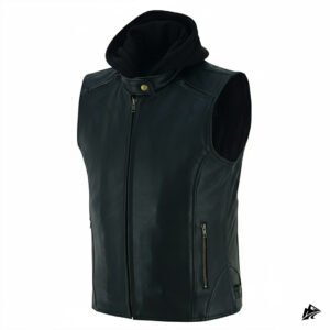 leather black hooded vest