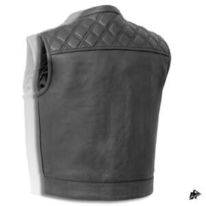 leather vest black side zip diamond shape