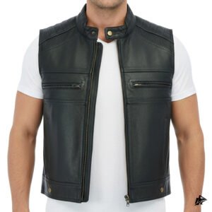 men Padded Shoulders leather vest
