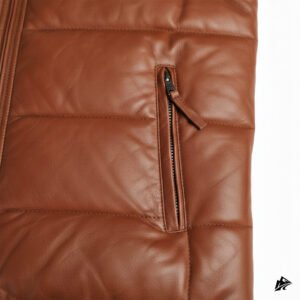 men brown puffer quilt leather vest