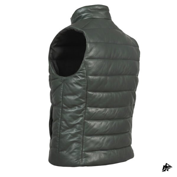 Men’s Olive Green Quilted Leather Puffer Vest, pockets