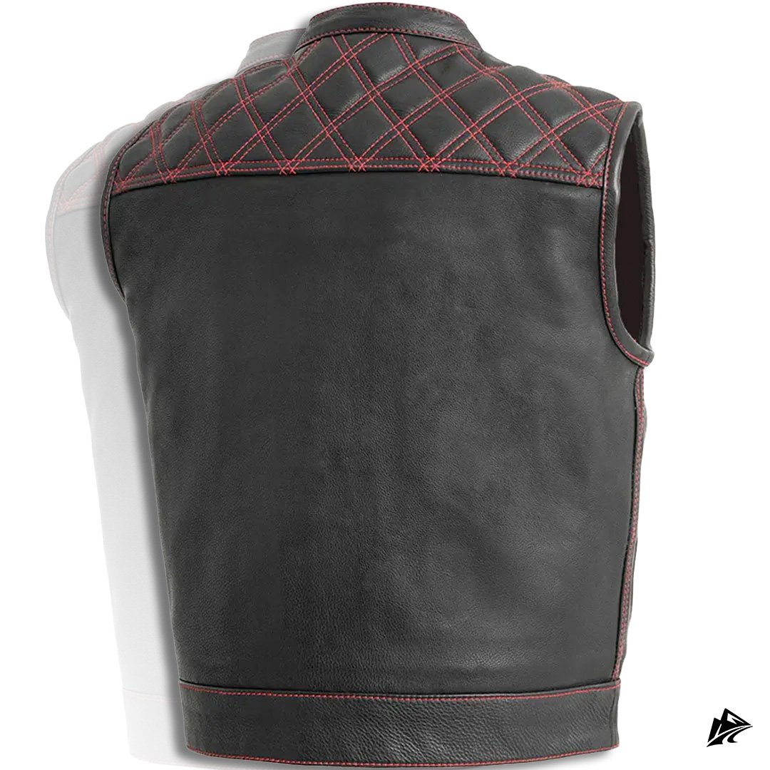 mens black leather vest with red stitching mens black leather vest with red stitching