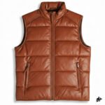 Men’s Insulated Zip Front Cognac Leather Vest