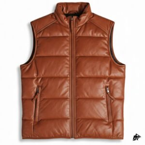 mens brown puffer quilted leather vest