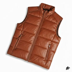 mens leather vest puffer embossed