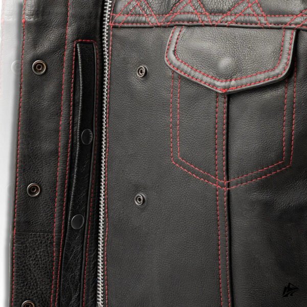 Quilted Yoke Leather Motorcycle Vest, closure