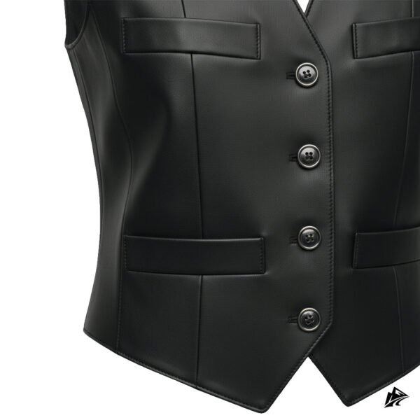 Women's Premium Black Leather Biker Vest with Button Closure, pockets