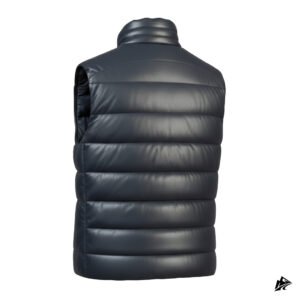puffer blue leather vest for men