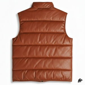 puffer quilted brown leather vest
