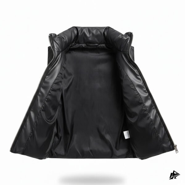 Black Quilted Leather Puffer Vest for Women, the leather
