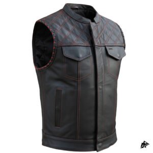 red diamond quilt black leather vest