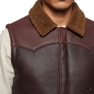 shearling brown vest leather made