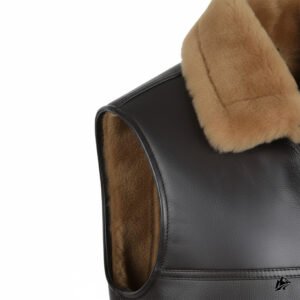 shearling leather vest black