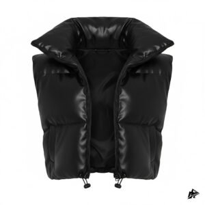 short leather puffer vest for women