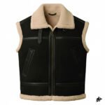 Black Shearling Suede Leather Motorcycle Vest