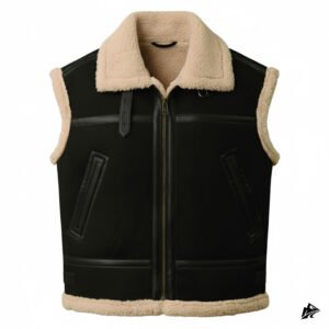 Suede black shearling leather vest