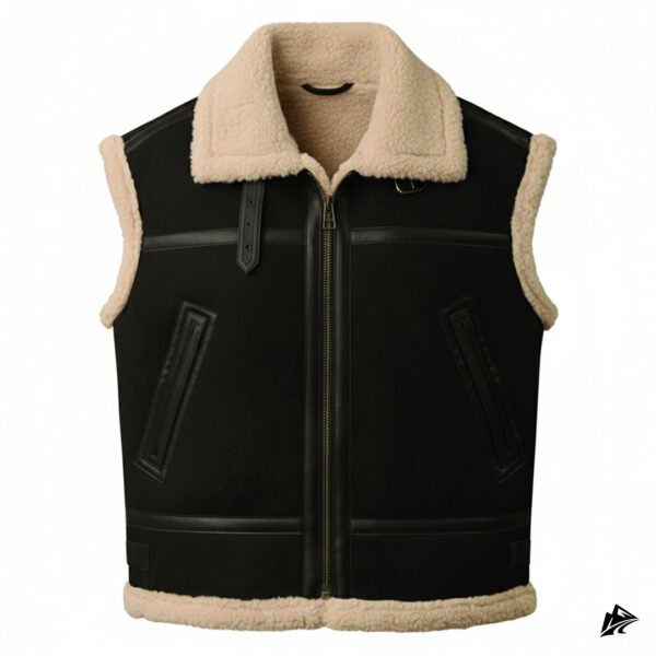 Black Shearling Suede Leather Motorcycle Vest