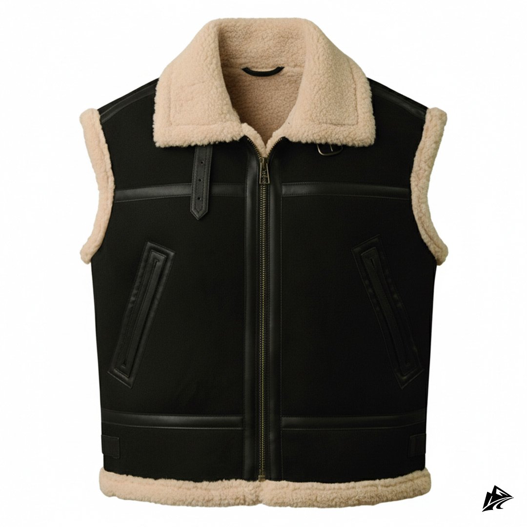 Suede black shearling leather vest Suede black shearling leather vest