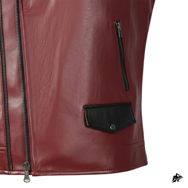 Norse-Inspired Red Leather Vest, closure