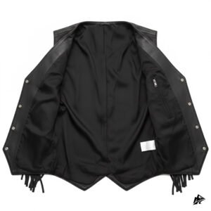 wester style black leather vest