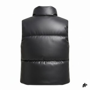 women black leather puffer vest