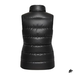 women black leather puffer vest