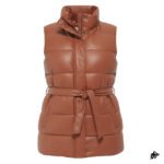 Brown Leather Quilted Puffer Vest