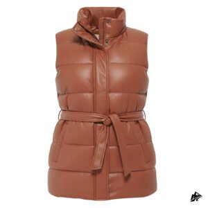 women brown puffer vest long