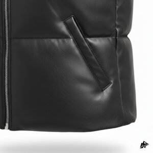 women leather puffer vest black