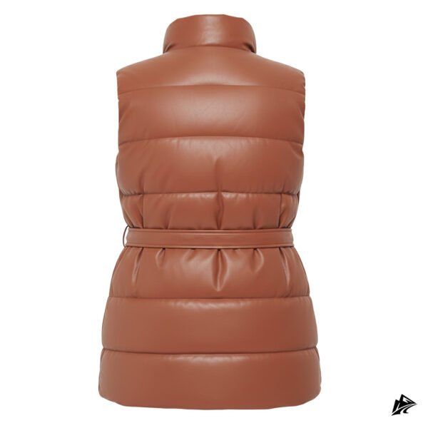 Women's Cognac Brown Belted Leather Puffer Vest, pockets