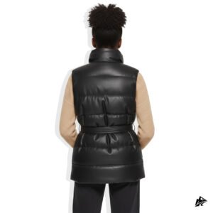women long leather puffer vest